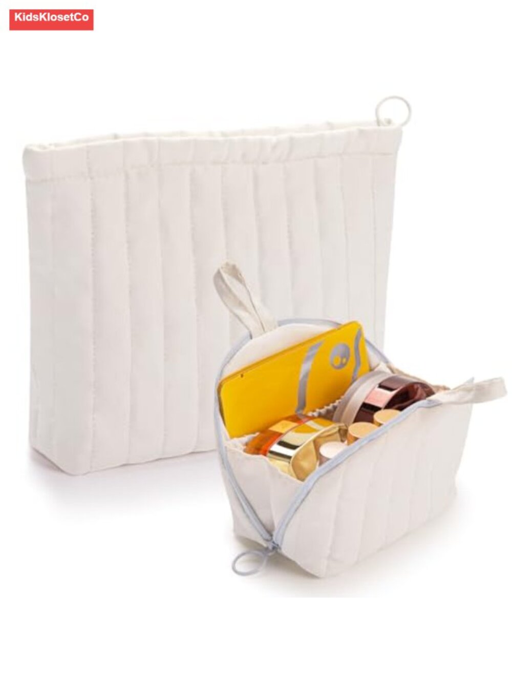 Quilted Cotton Cosmetic Pouch Set of 2 - Travel Makeup Bags Organizer for